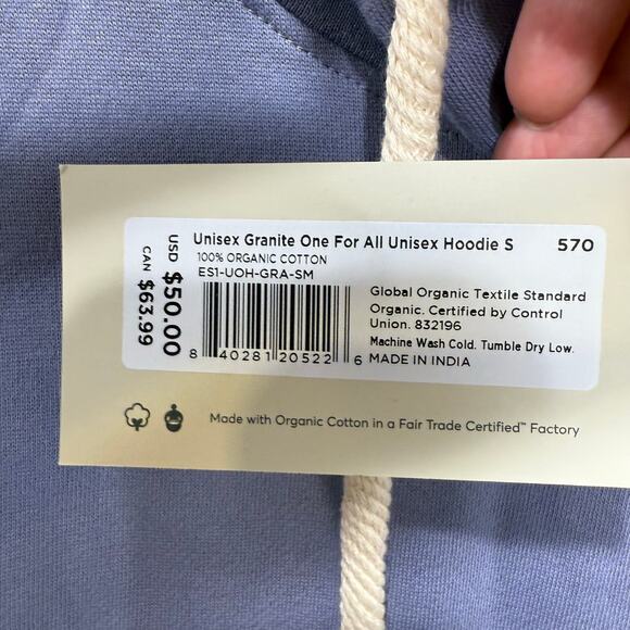 Pact NWT One For All Unisex Hoodie Sweatshirt Granite Blue Small Organic Cotton - Picture 7 of 13